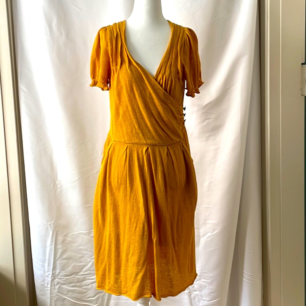 Moth Mustard Yellow Wrap Style Dress - Size M